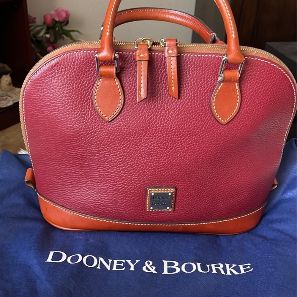 USED- Dooney and Bourke Cranberry Dome Zip Satchel.